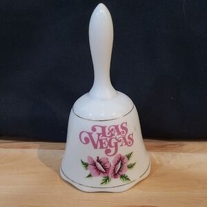 2/$20 White Las Vegas Souvenir Bell with Pink Flowers